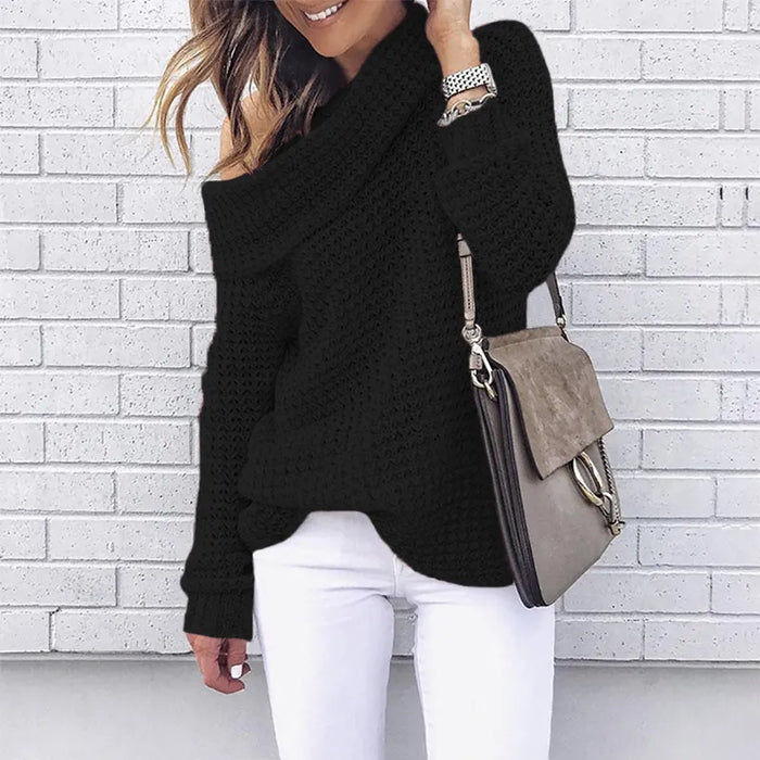 Dame Off-Shoulder Genser med Bred Hals og Løs Passform