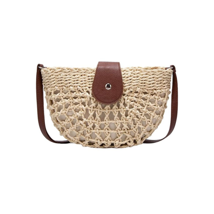Dame Flettet Strå Crossbody Veske med Glidelås