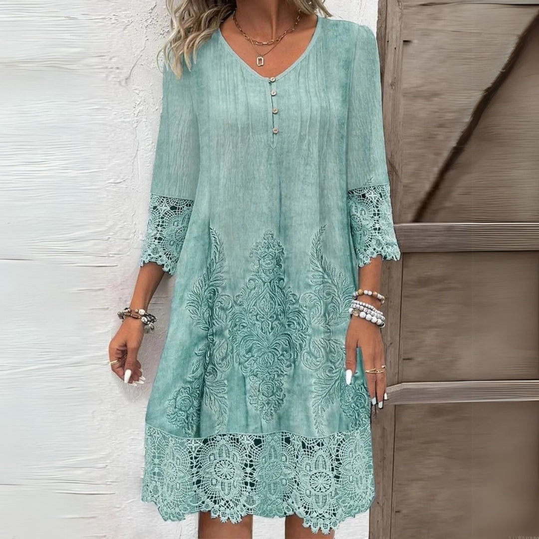 Kjole for kvinner | V-hals brodert midi