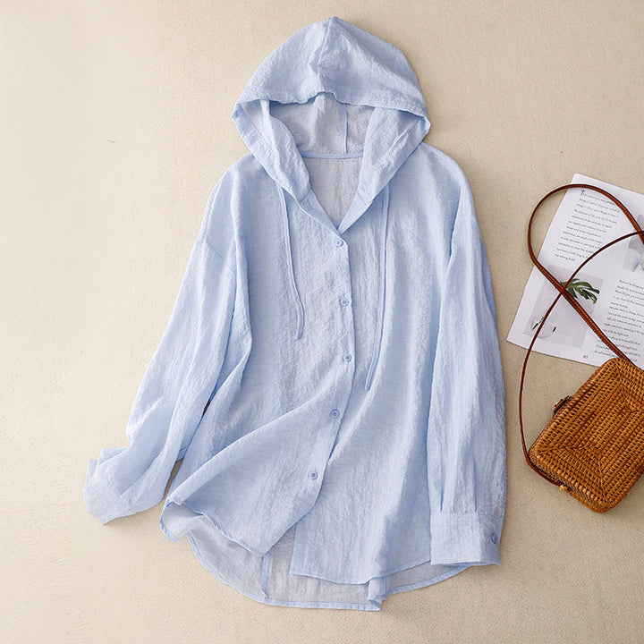 Damebluse | Hette med lange ermer og knapper