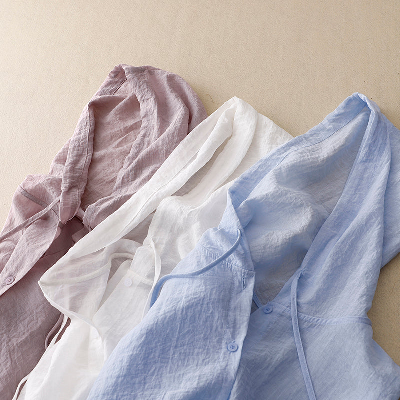 Damebluse | Hette med lange ermer og knapper