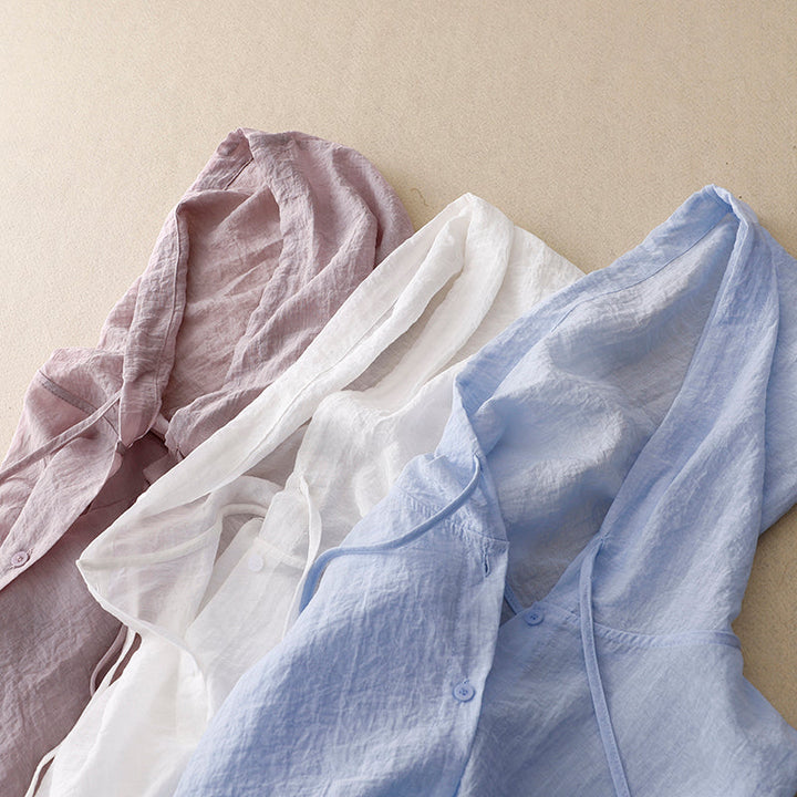 Damebluse | Hette med lange ermer og knapper