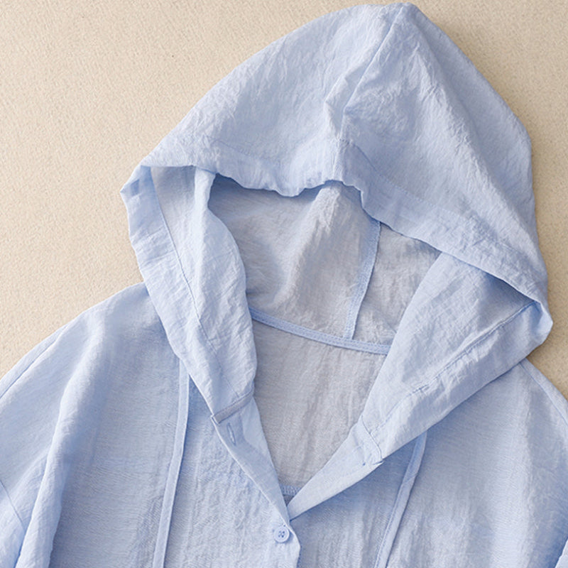 Damebluse | Hette med lange ermer og knapper