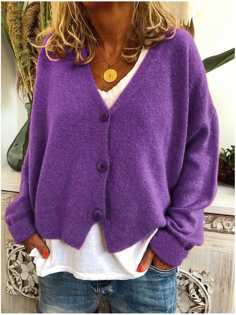 Dame Cardigan | V-Hals Langermet Knappe