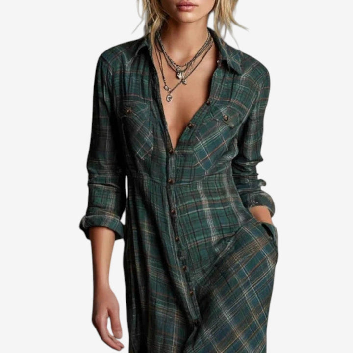 Kjole for Damer | Maxi Rutete Knapper Front