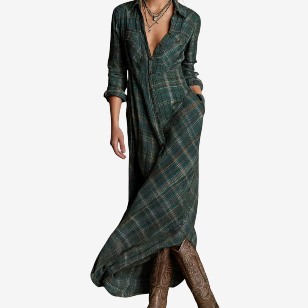 Kjole for Damer | Maxi Rutete Knapper Front