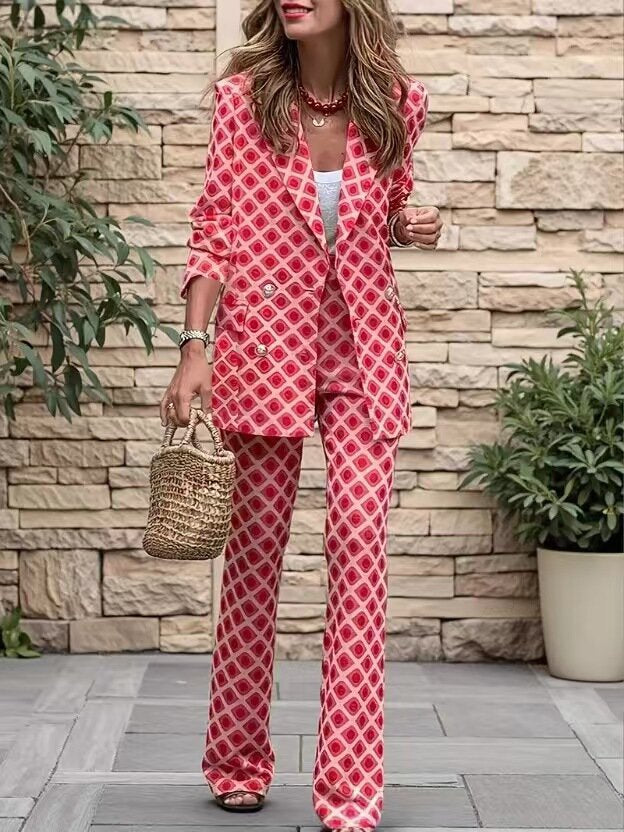 Dame Dresset med Rutemønster Blazer og Bukse