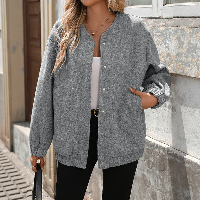 Dame Oversized Cardigan med Glidelås og Rund Hals