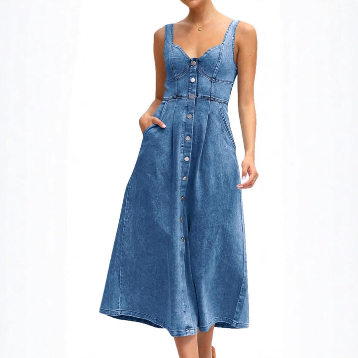 Kjole for kvinner | Klassisk knapp-front denim midi