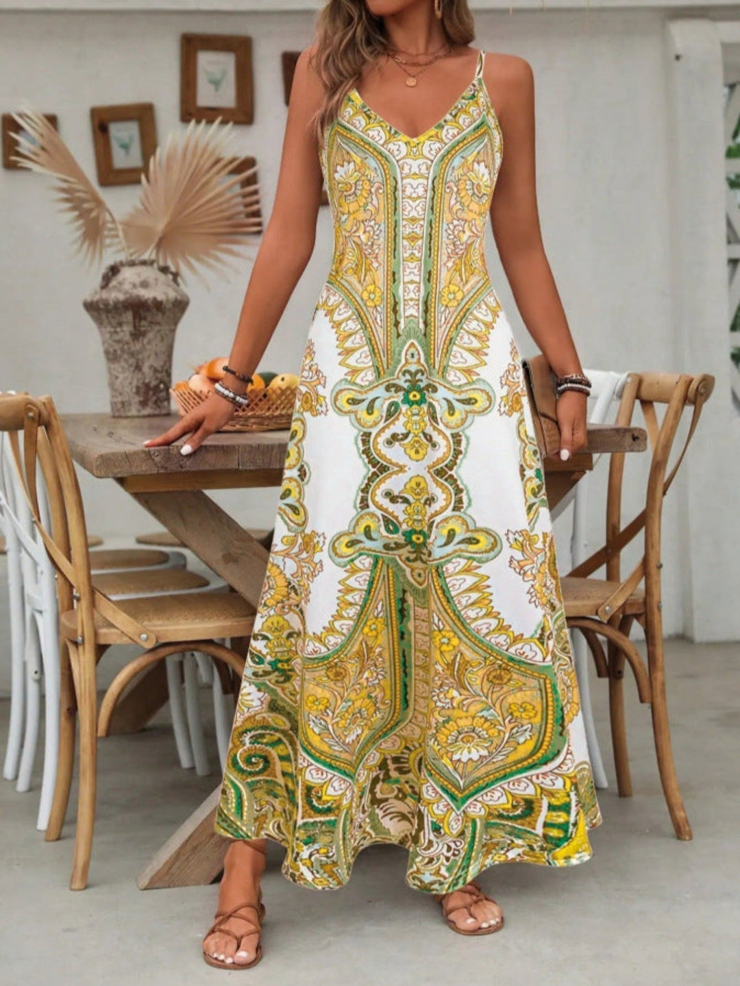 Kvinnes Boho Maxi Kjole | Paisley V-Hals