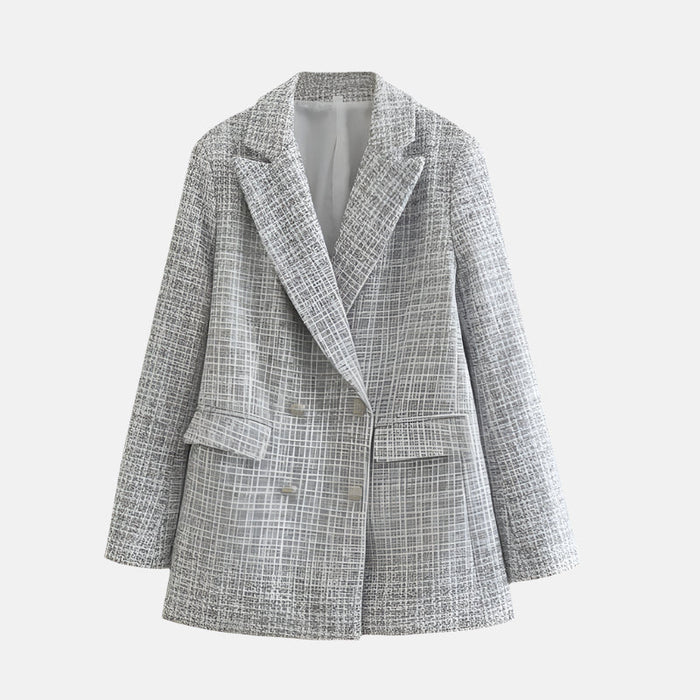 Dame Dobbeltspent Tweed Blazer med Lommer til Kontor