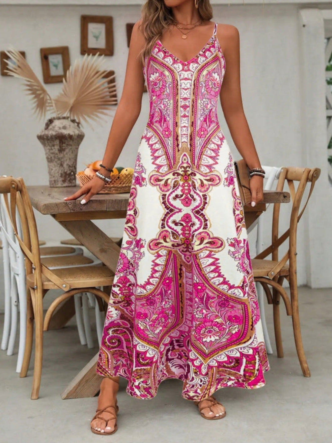 Kvinnes Boho Maxi Kjole | Paisley V-Hals