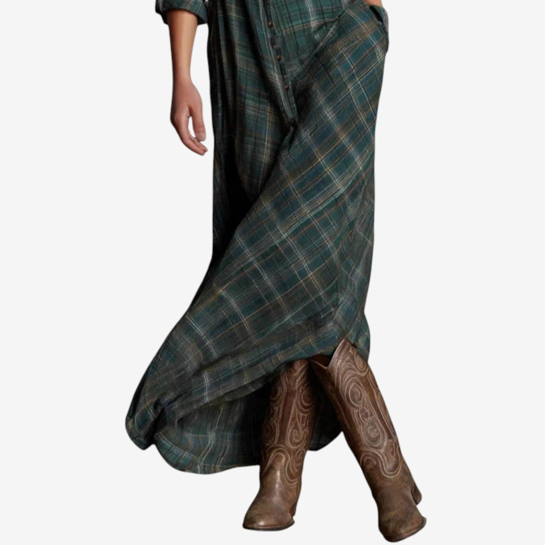 Kjole for Damer | Maxi Rutete Knapper Front