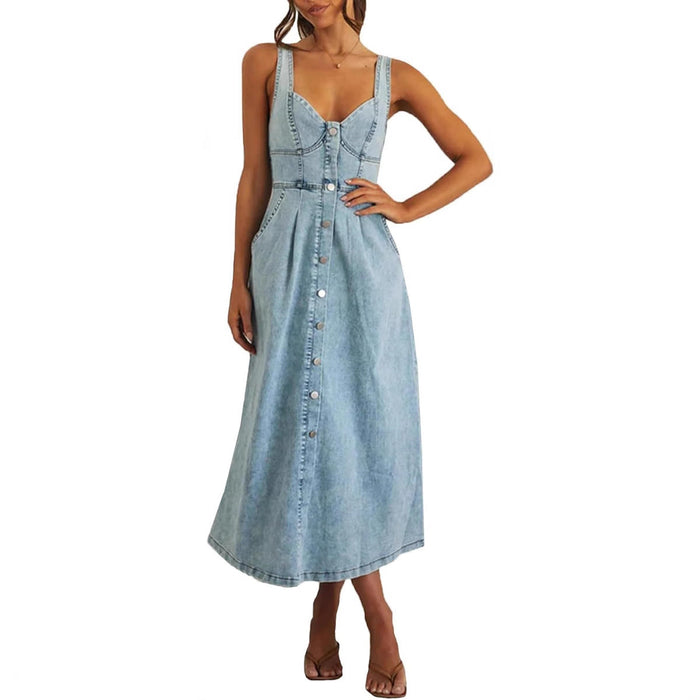 Kjole for kvinner | Klassisk knapp-front denim midi