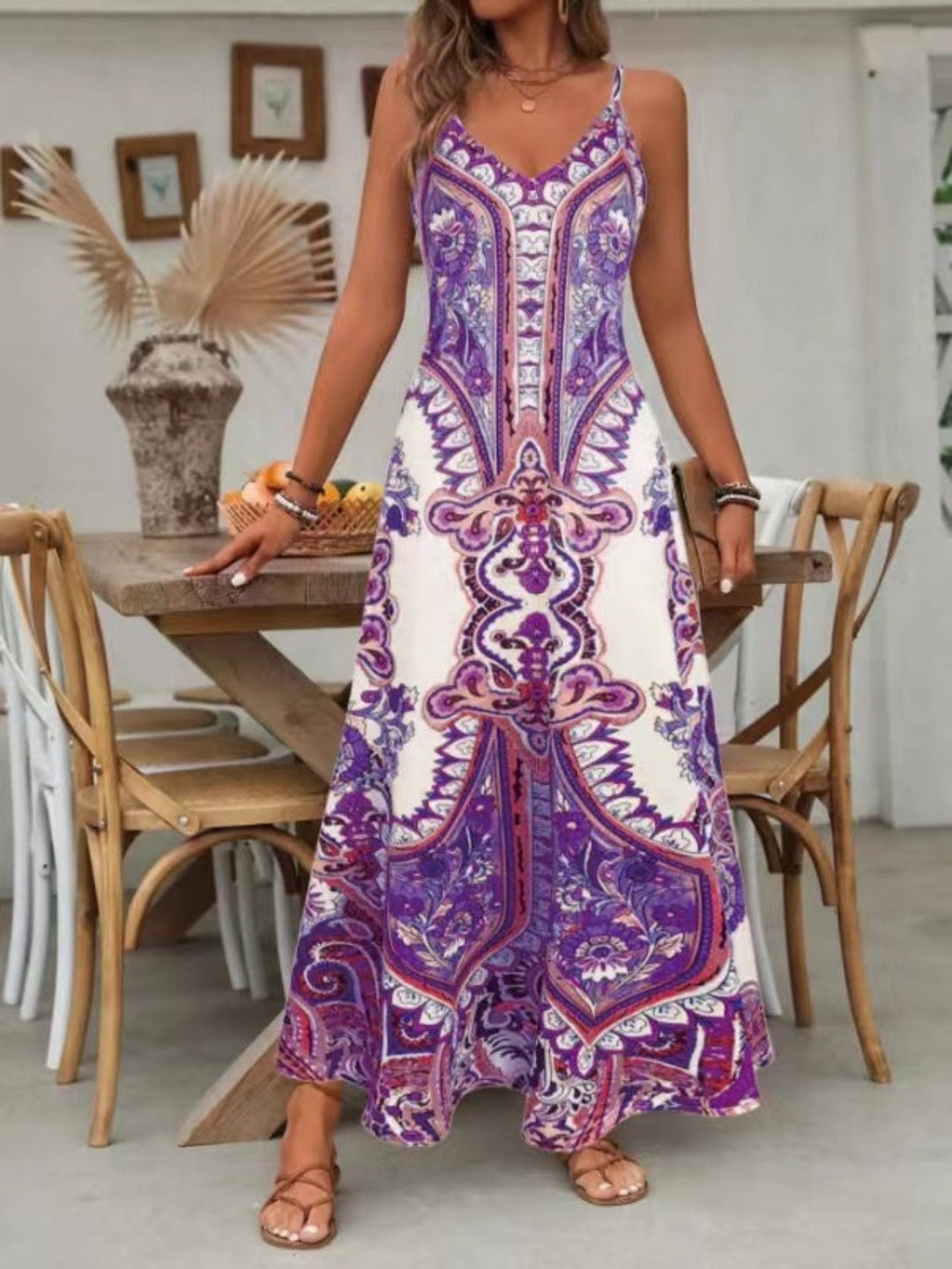 Kvinners Boho Maxi Kjole | V-Hals Paisley