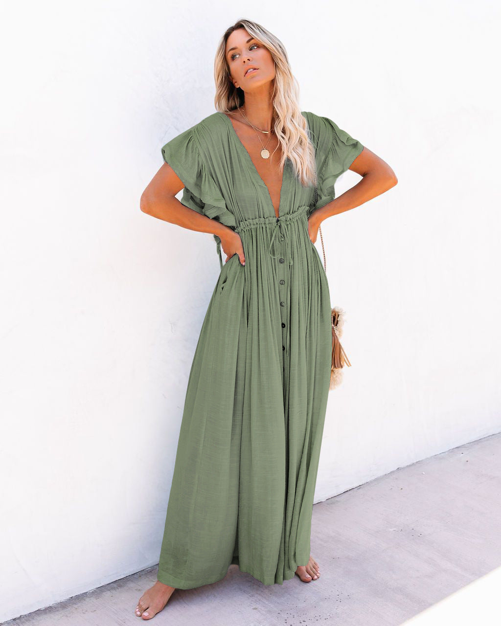 Kvinne Boho Maxi Kjole | Drapert