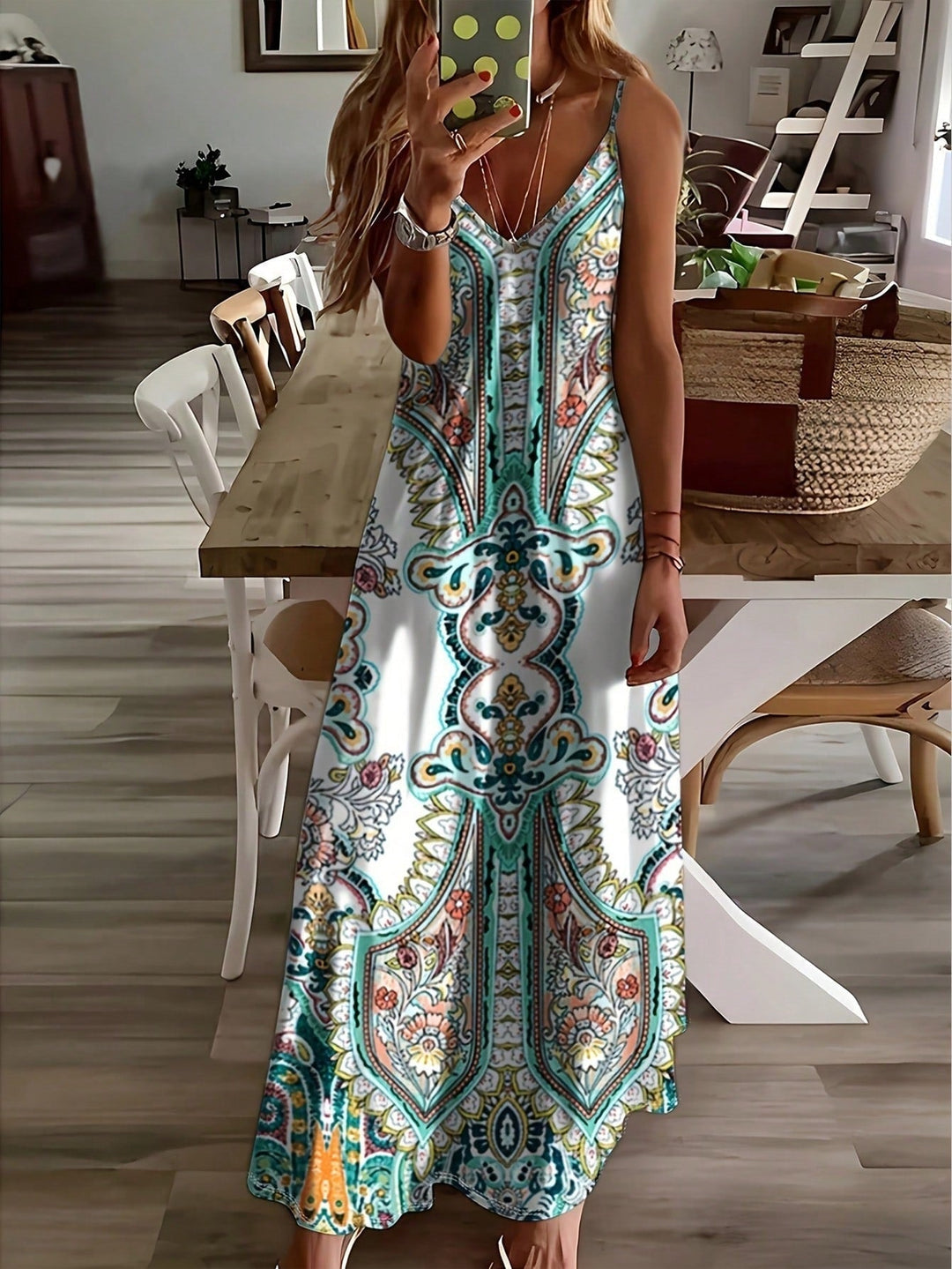 Kvinnes Boho Maxi Kjole | Paisley V-Hals