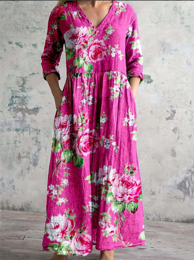 Kjole for kvinner | Blomstrete V-hals Maxi