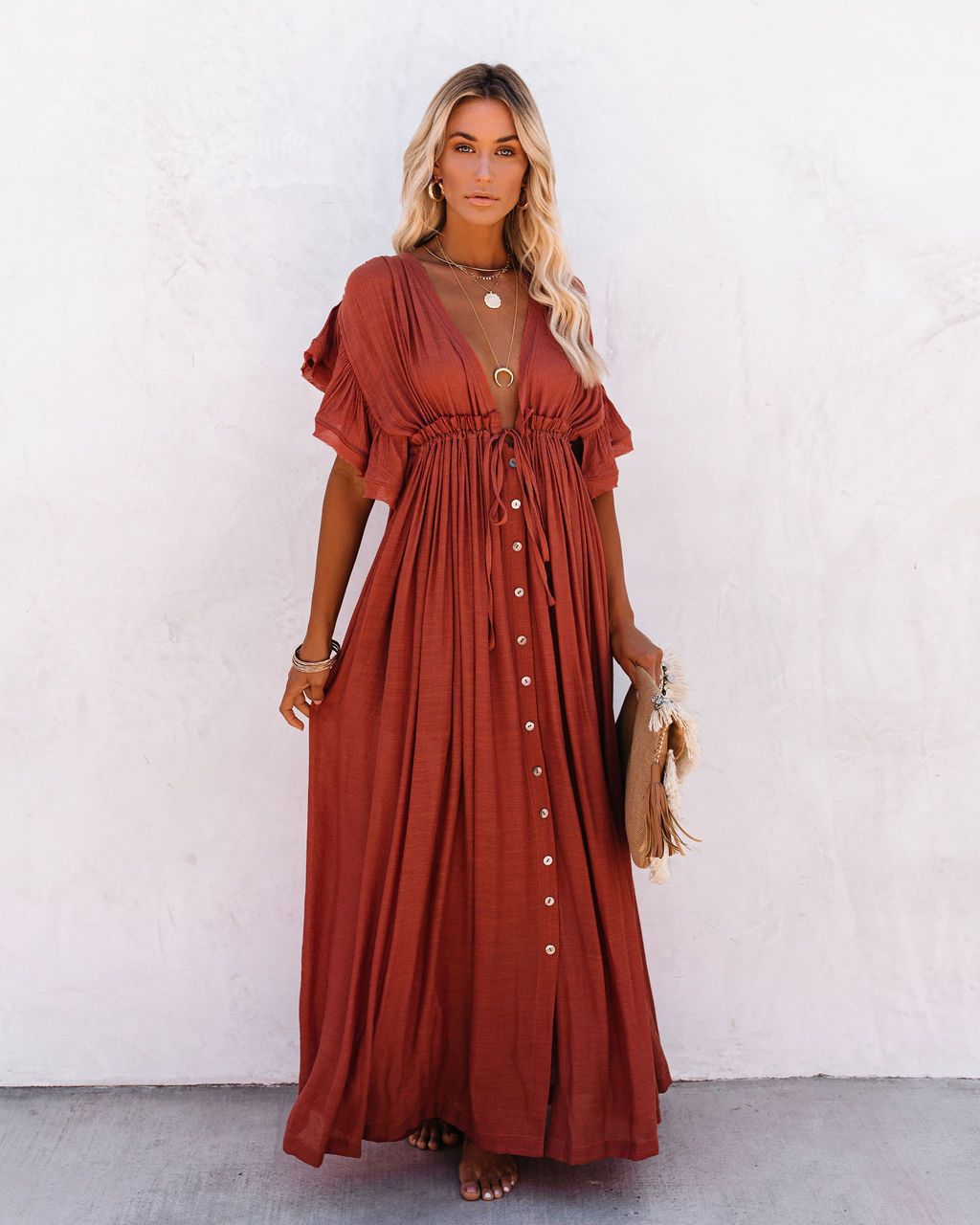 Kvinne Boho Maxi Kjole | Drapert
