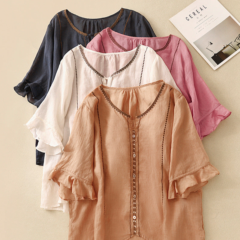 Kvinnebluse | Brodert Volangerm