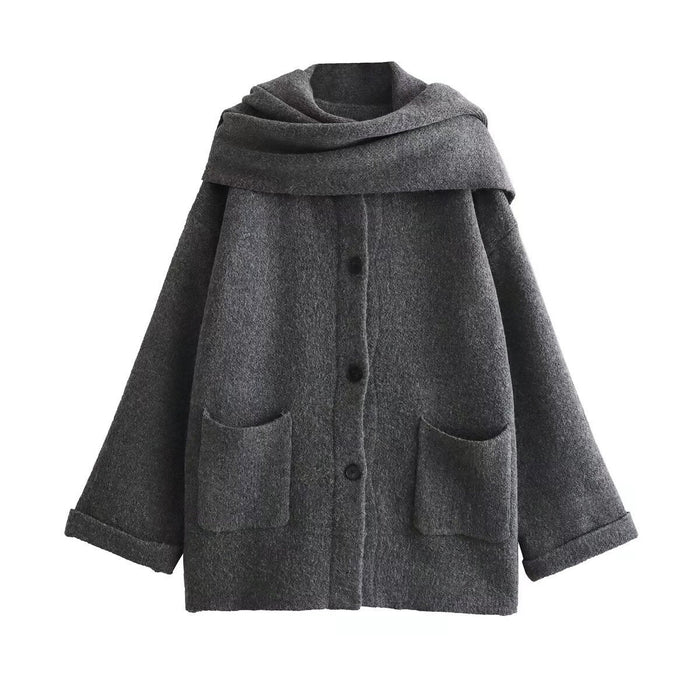 Dame Oversize Jakke med Lommer og Varm Passform