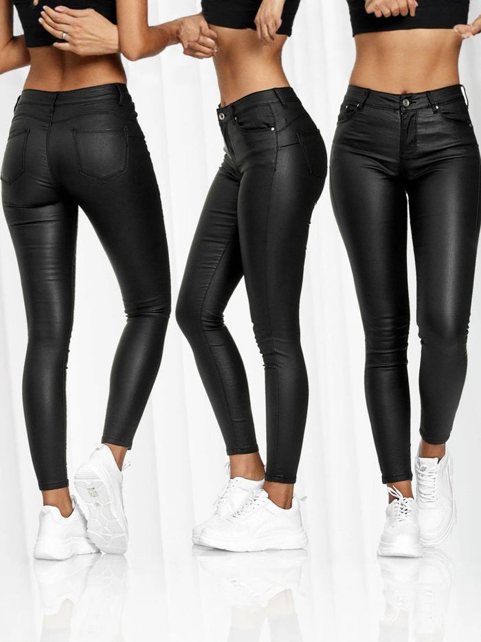 Dame Skinnimitasjon Leggings med Høy Midje og Glidelås