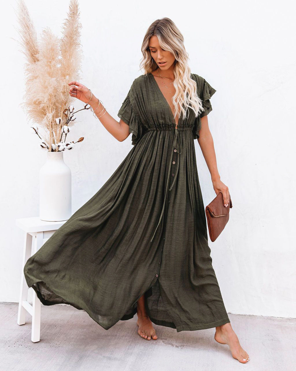 Kvinne Boho Maxi Kjole | Drapert