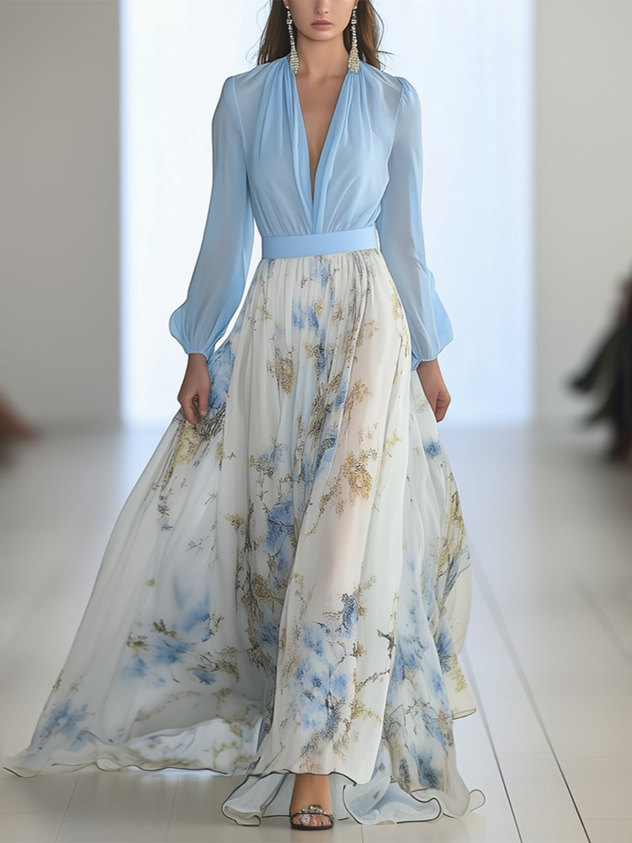 Kvinne Boho Maxi Kjole | Blomster V-Hals