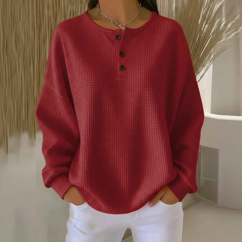 Dame Sweatshirt | Vaffelstrikket Knapplukking