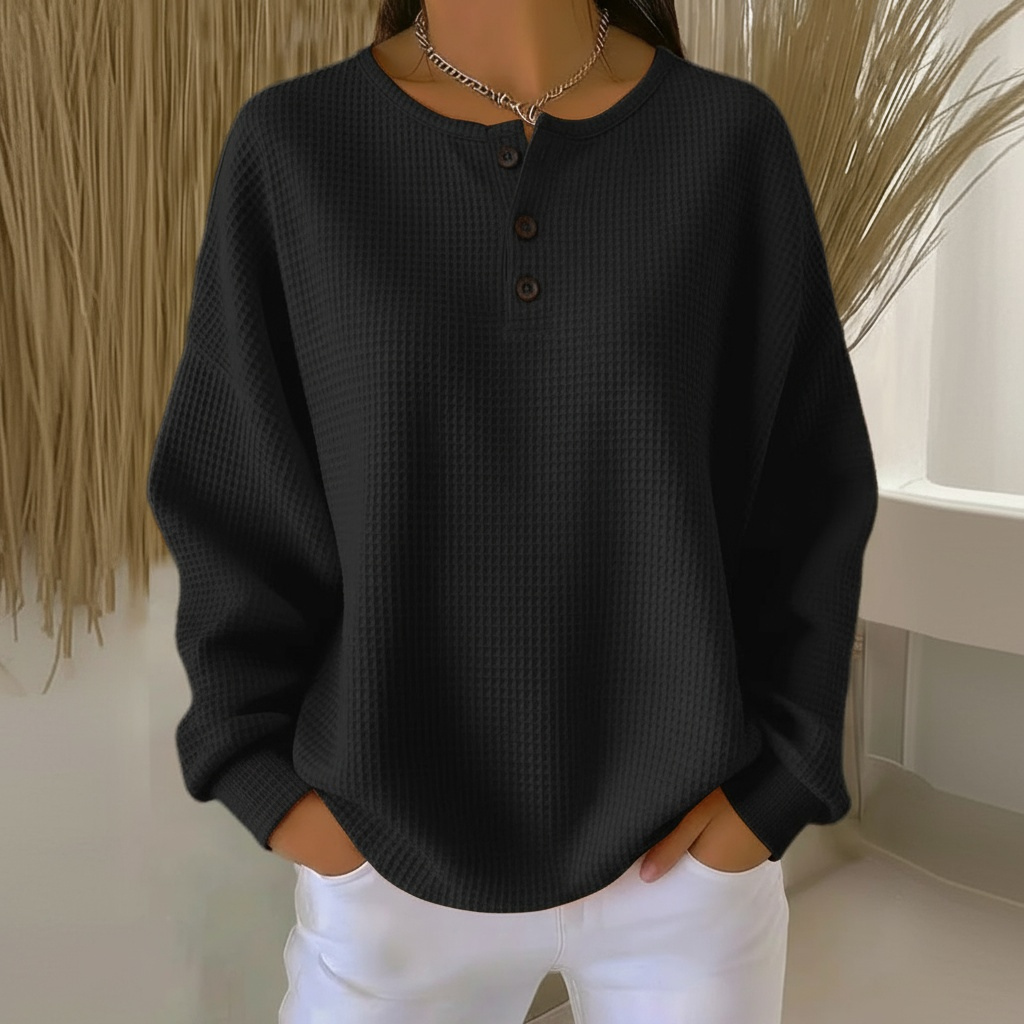 Dame Sweatshirt | Vaffelstrikket Knapplukking