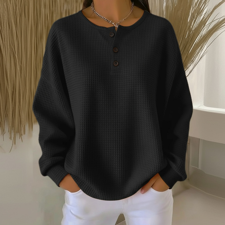 Dame Sweatshirt | Vaffelstrikket Knapplukking