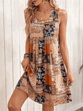 Kvinne Boho Mini Kjole | Uten ermer Trykt