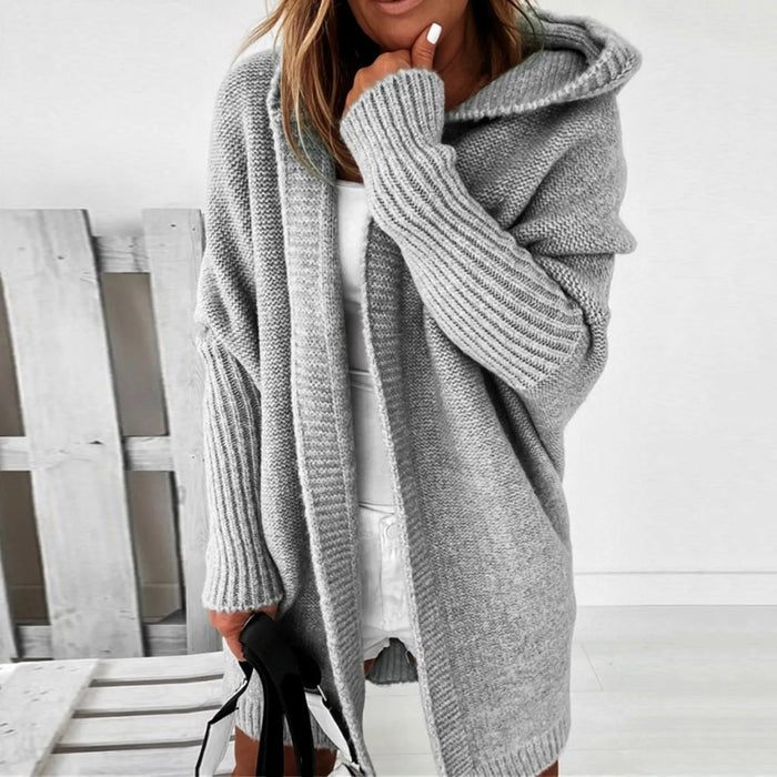 Dame Strikkejakke med Hette Oversized Passform
