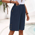 Dame Shorts | Kne Lengde Elastisk Liv Knapp Detalj