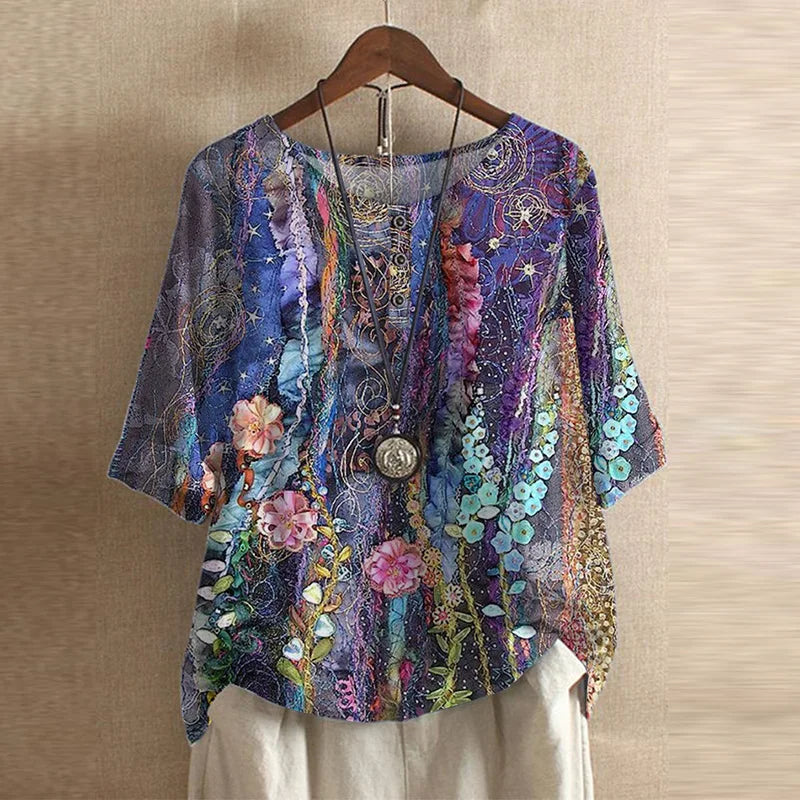 Kvinnebluse | Vintage Blomstertrykk