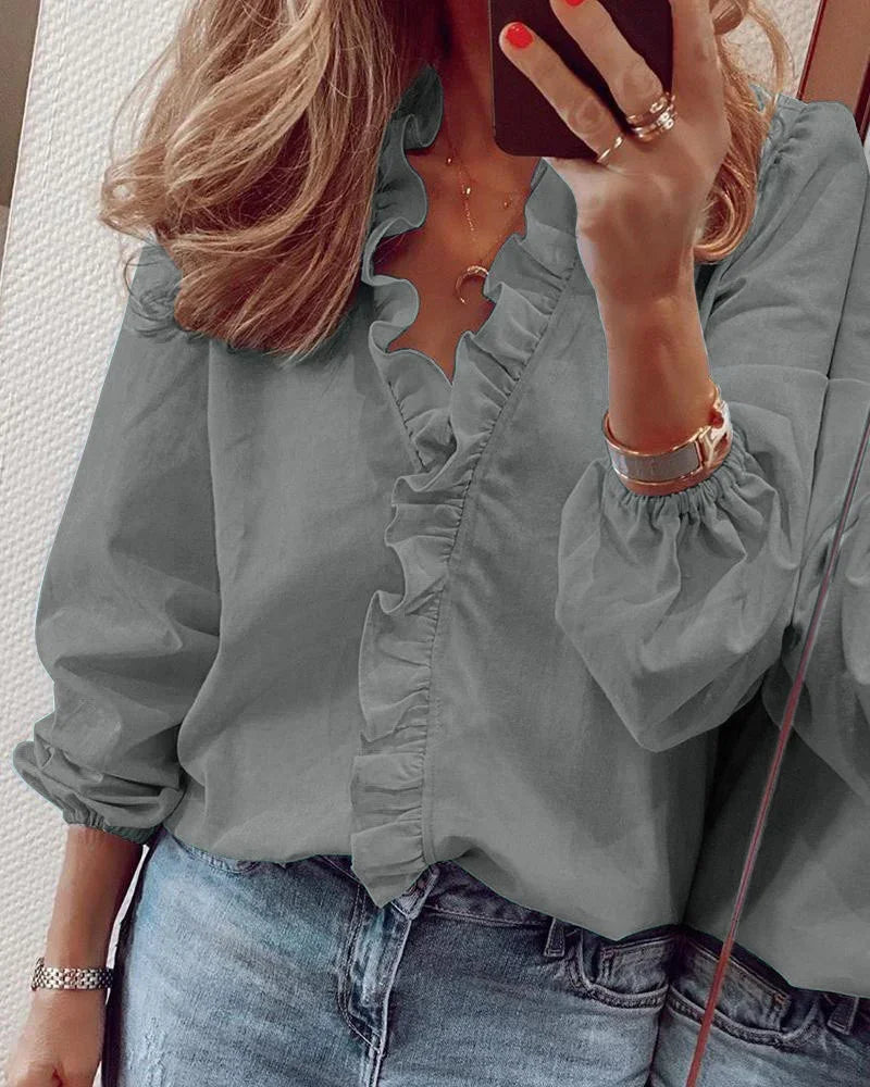 Damebluse | Langermet med Volangdetaljer