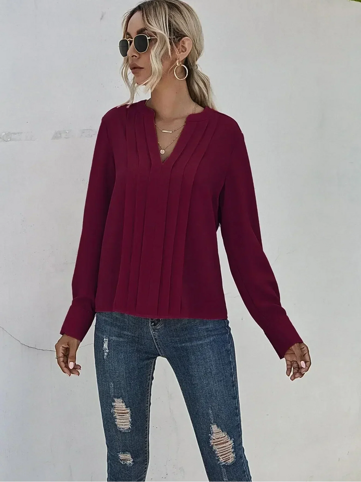 Damebluse | Plisserte V-hals