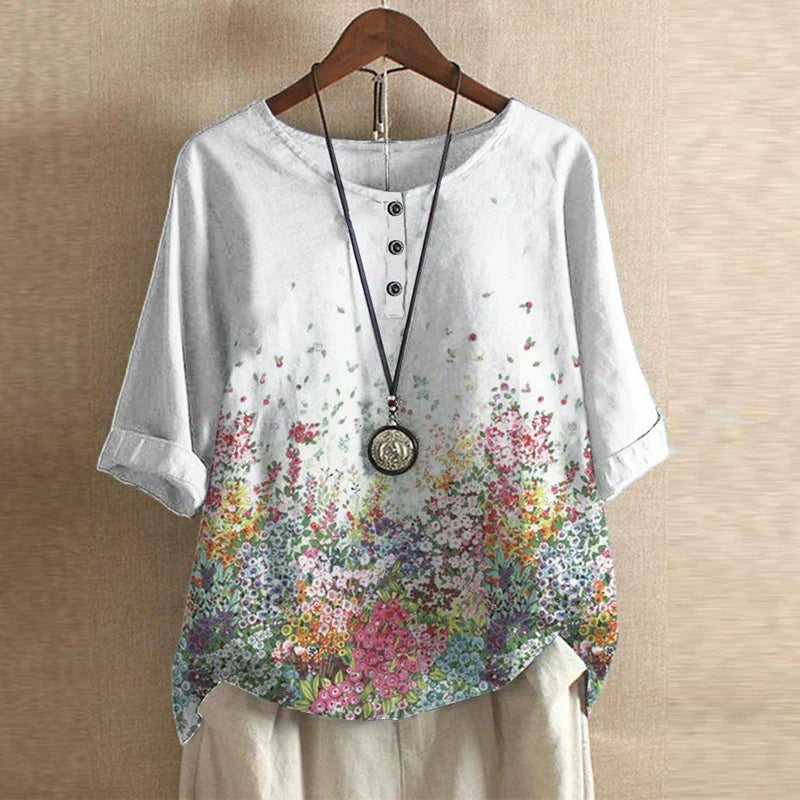 Kvinnebluse | Vintage Blomstertrykk