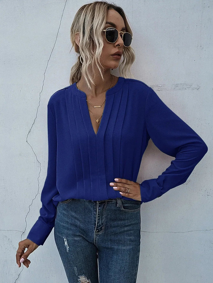 Damebluse | Plisserte V-hals