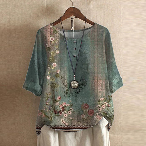 Kvinnebluse | Vintage Blomstertrykk