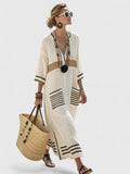 Dame Maxi Sommerkjole | V-Hals Stripete Kaftan