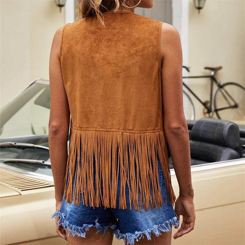 Damevest | Uten Ermer Fringed Åpen Front