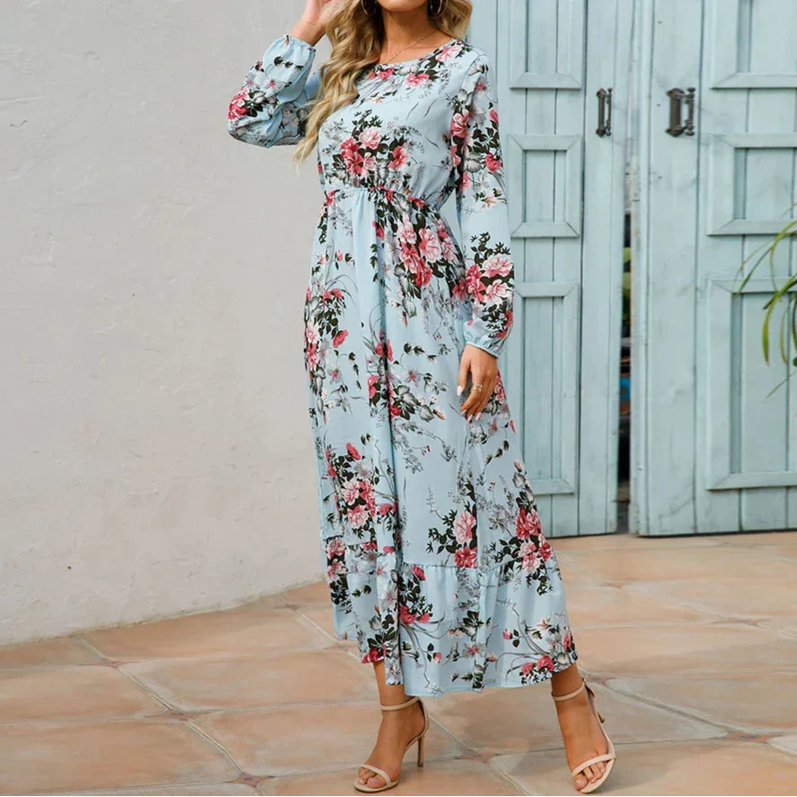 Kjole for kvinner | Blomstrete Maxi Langermet