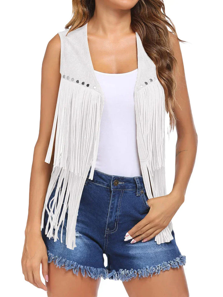 Damevest | Uten Ermer Fringed Åpen Front