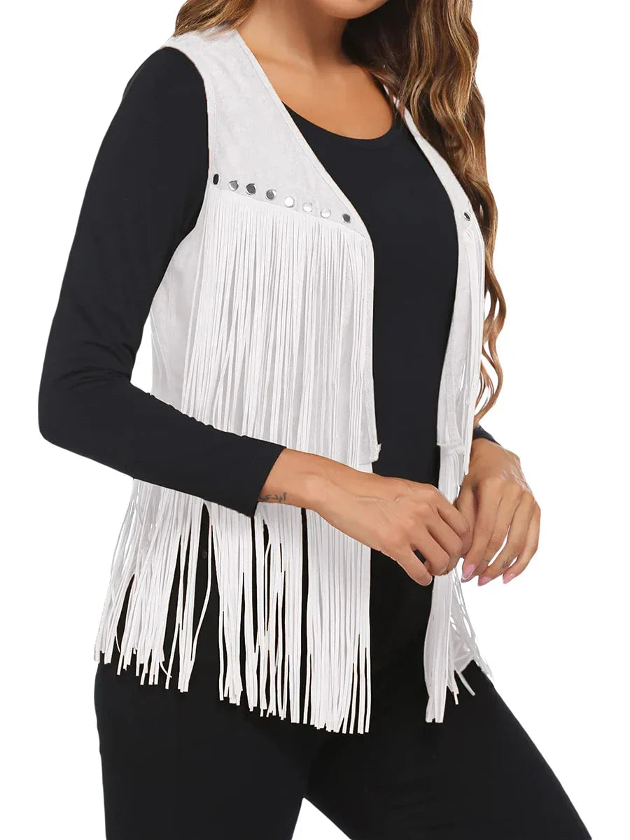 Damevest | Uten Ermer Fringed Åpen Front