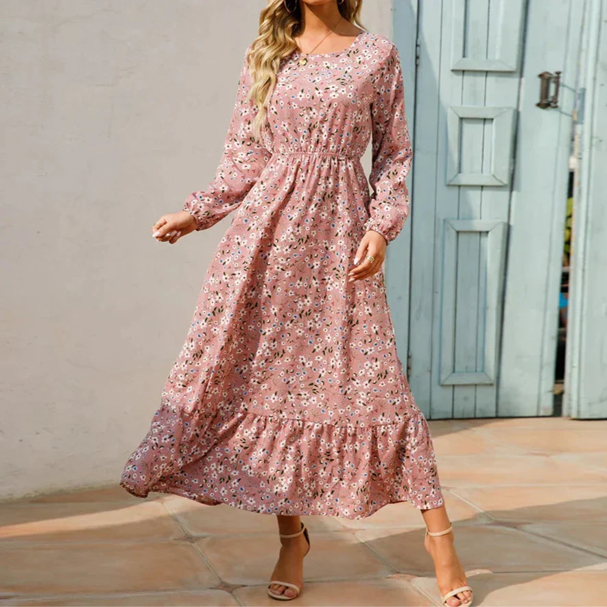 Kjole for kvinner | Blomstrete Maxi Langermet