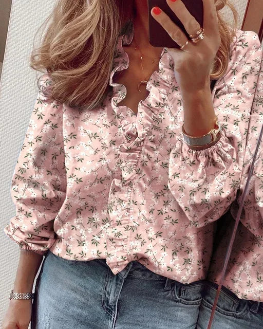 Damebluse | Langermet med Volangdetaljer