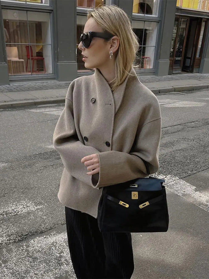 Dame Dobbeltspent Oversized Jakke Løs Passform