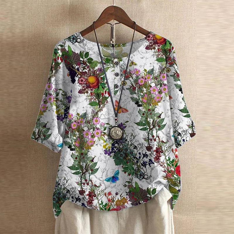 Kvinnebluse | Vintage Blomstertrykk