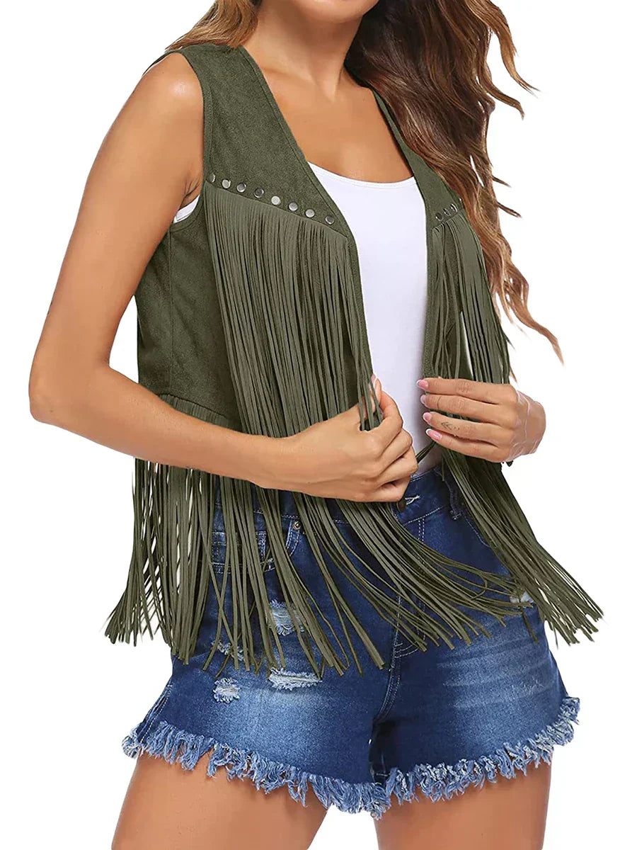 Damevest | Uten Ermer Fringed Åpen Front